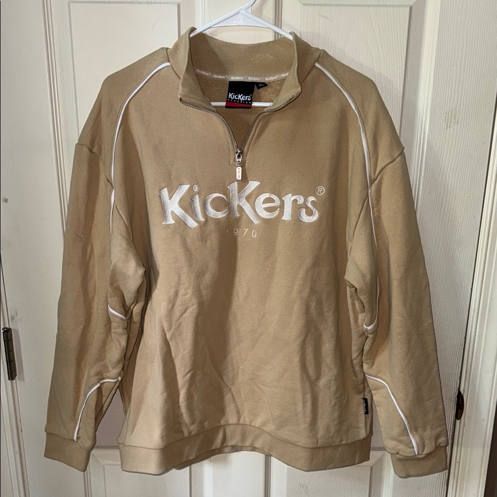 Vintage Men’s Kickers Classics Size Medium Tan & White Zip Up Sweatshirt